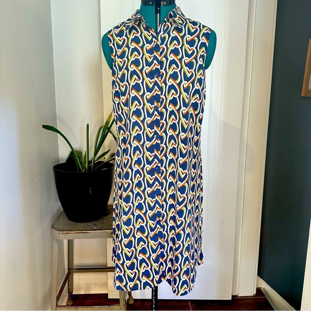Cabi Armour Heart Chain  Shirt Dress Style 5370 Navy Duster Lined Coastal medium